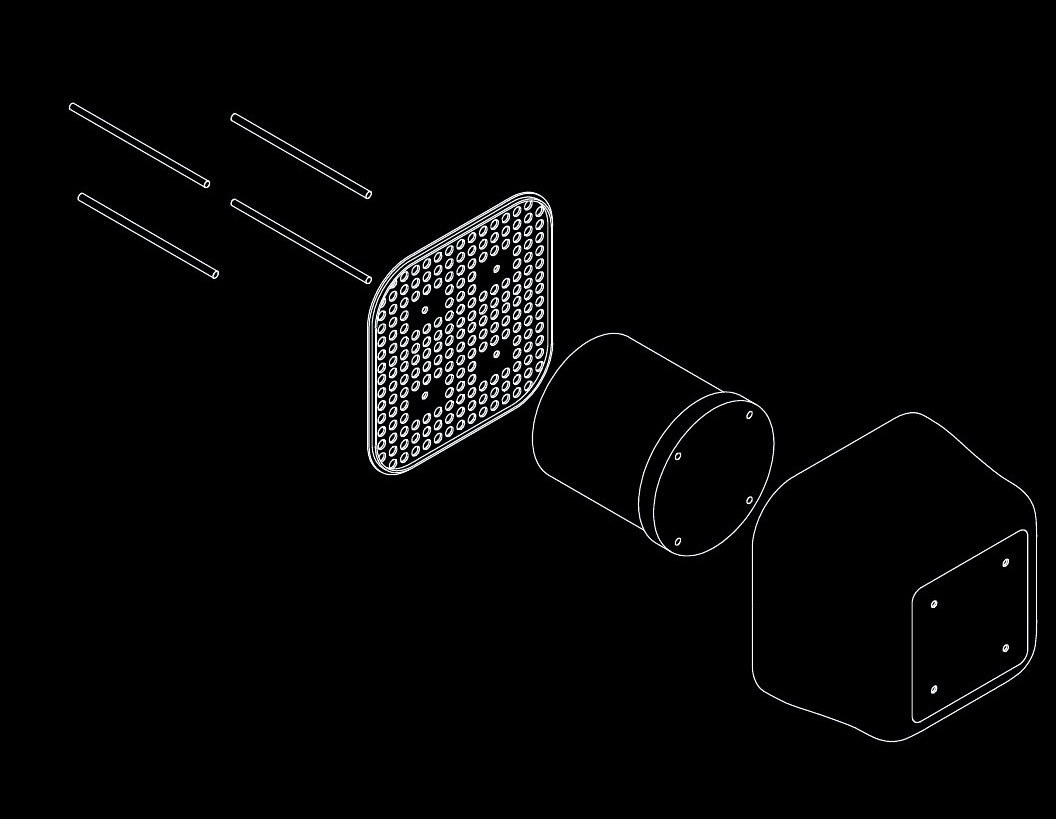 Exploded axonometric drawing of the speaker assembly