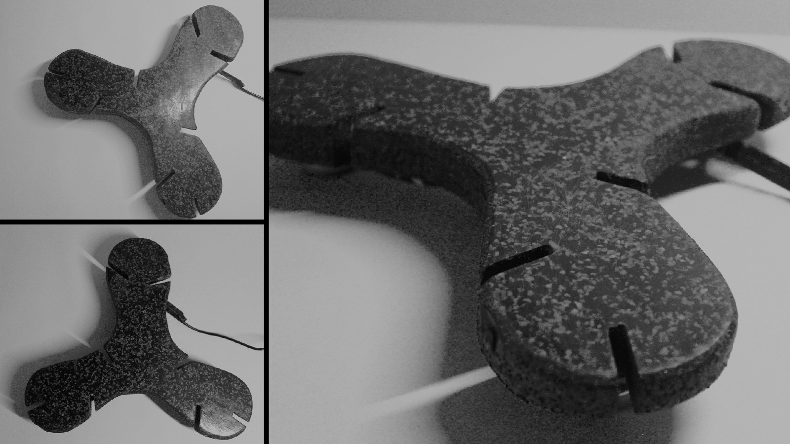 Three-lobed modular element cast in black recycled rubber granulate